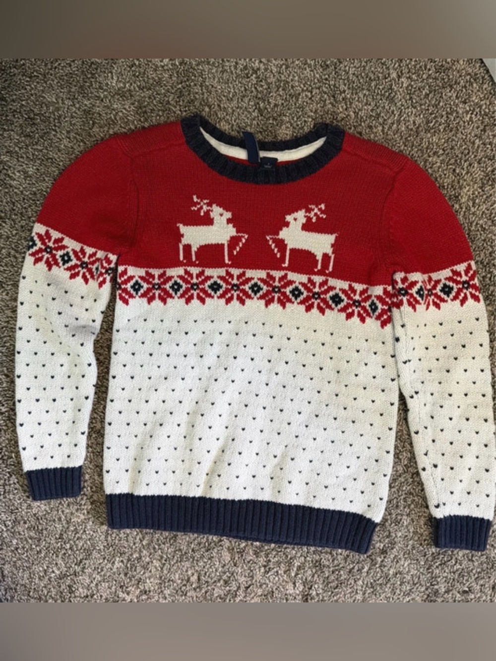 Janie and Jack Red, White & Navy Reindeer Fair Isle Sweater